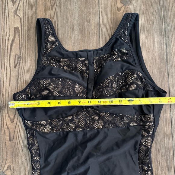 Badgley Mischka Black Lace Inset Swimsuit - Size 10 Luxe Collection - Picture 2 of 7